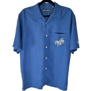 Havanera Tropical Blue Embroidered Palm Tree Resort Button Shirt Size Medium